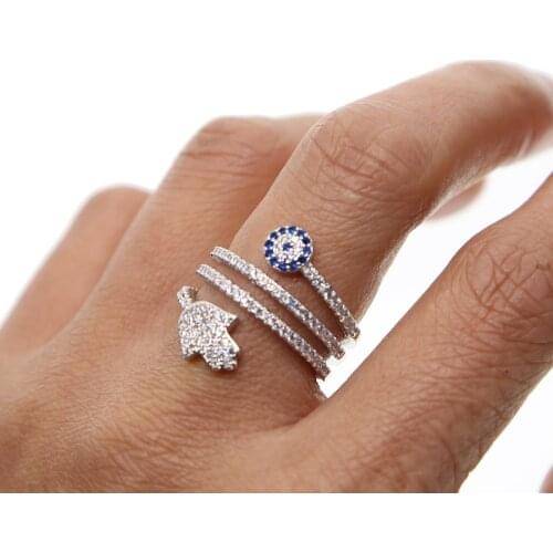 Surround Type Silver Color With Plam/Round Shape Paved White/Blue Cz Dainty Jewelry For Women Wedding Gift 2020 New