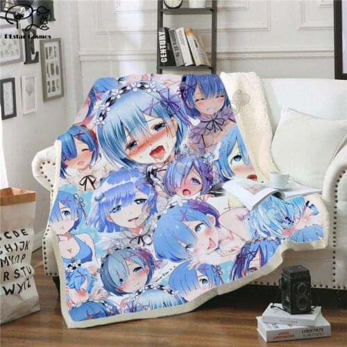 Sexy Rem Anime Hooded Blanket 3D full printed Wearable Blanket Adults/Child Fleece Blanket style-1