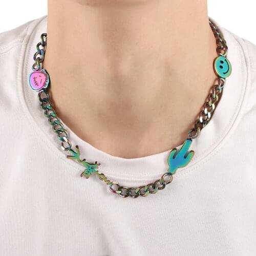 New Ins Hip Hop Stainless Steel Personality Crying Smiley Necklace Punk Smiley Heart Necklace For Men Women Fashion Jewelry