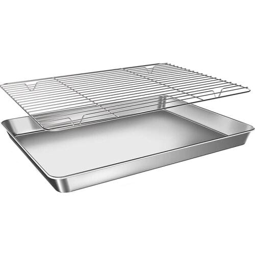 Baking Tray with Rack Set,Stainless Steel Bakeware and Cooling Rack,Can Be Used for Bread/Biscuits/Meat Cooking