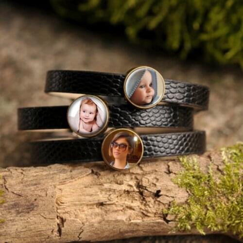 Custom Photo Leather Bangle Bracelet Photo of Your Baby Child Mom Dad Grandparent Loved One Gift for Family Member