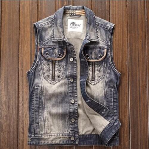 Casual Denim Mens Motorcycle Vest Fashion Punk Sytle Washed Nail Buckle Moto Biker Vests Men Sleeveless Jacket