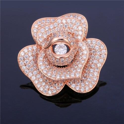 Luxury Rose Flower AAA Cubic Zirconia Brooch Women Wedding Party Jewelry Color Romantic Brooches Pins Birthday Anniversary Gift