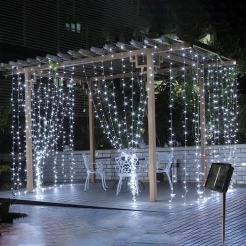 Christmas Decorations For Home Solar LED Fairy Garland Curtain String Light 3Mx3M Wedding Bedroom Room Garden Outdoor Decor