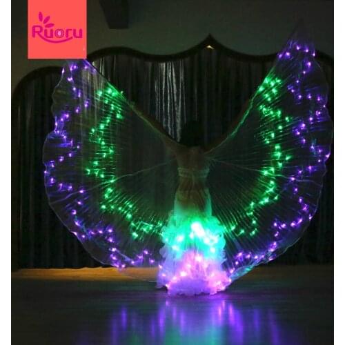 Ruoru Belly Dance LED Isis Wings Popular Stage Performance Props Belly Dancing Wings Props with Stick Belly Dancing Accessory