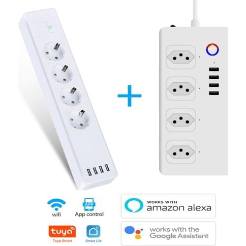 Tuya WIFI Brazil EU Standard Smart Power Strip Voice Control Timing Extension Plug Remote Control Work With Alexa Google Home
