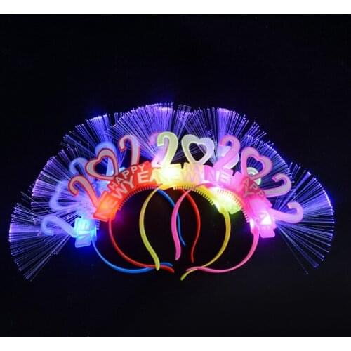 Happy New Year Christmas Party Flashing Colorful 2022 Light Emitting Hair Band Optical Fiber Led Headband Party Childrens Gift