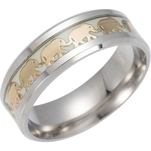 Luminous Rings for Men Gold Color Animal Elephant Stainless Steel Women Trendy Glow In The Dark Band Ring Wholesale Jewelry Gift
