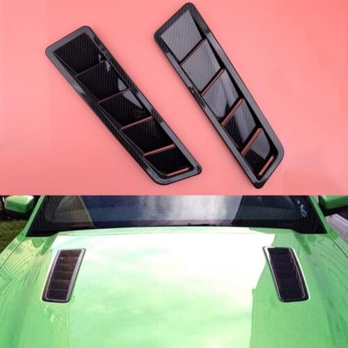 Universal 2pcs Car Engine Hood Vent Louver Scoop Air Flow Intake Cooling Panel Trim Bezel ABS Carbon Fiber Style Black