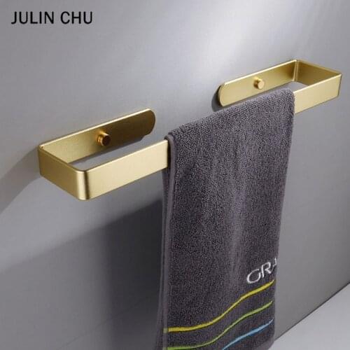Gold Towel Rack Space Aluminium Stand Single Towels Bar Shelf Rail Hang for Kitchen Lavatory Washroom Hotel Bathroom Accessories