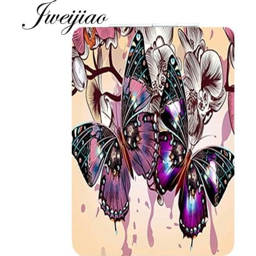 Youhaken Flower Butterfly Shape Fashion Pocket Mirror Folding Leather PU Portable Popular Makeup Mirror For Friends With Taste