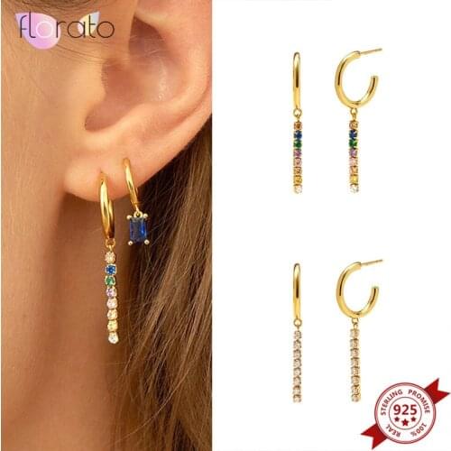 925 Sterling Silver Ear Needle Rainbow Crystal Drop Earrings Trendy Dangle Drop Earrings for Women Wedding Jewelry Accessories