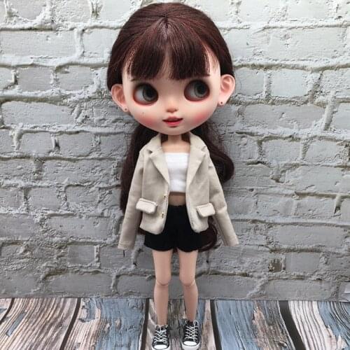 1set Blyth Doll Clothes beige Coat +Tube top+short pant for azone,licca, barbies Blyth Clothing for 1/6 Doll Accessories