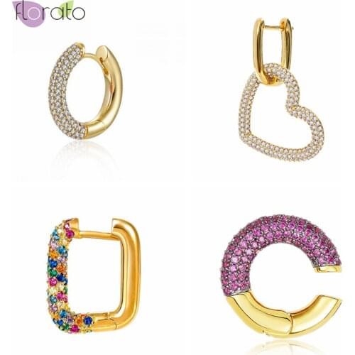 1pc 925 Sterling Silver Ear Buckle Zircon Hoop Earring Round Inlaid crystal Women Luxury Crystal Loops Piercing Jewelry