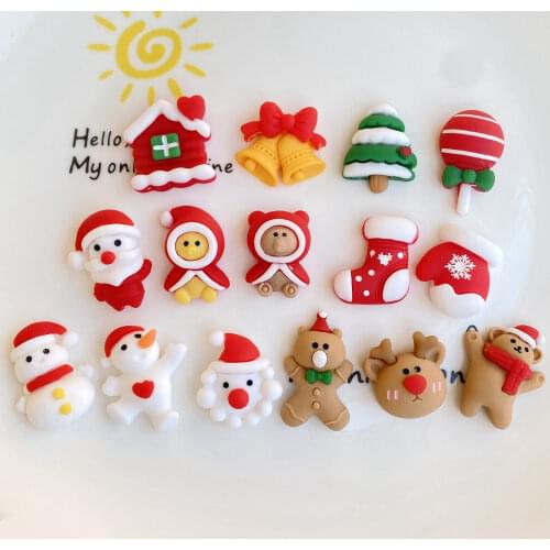 10-30Pcs New Cartoon Christmas Tree Snowman Santa Claus Flat Back Resin DIY Earrings Hairpin Materials Charm Crafts Art Applique