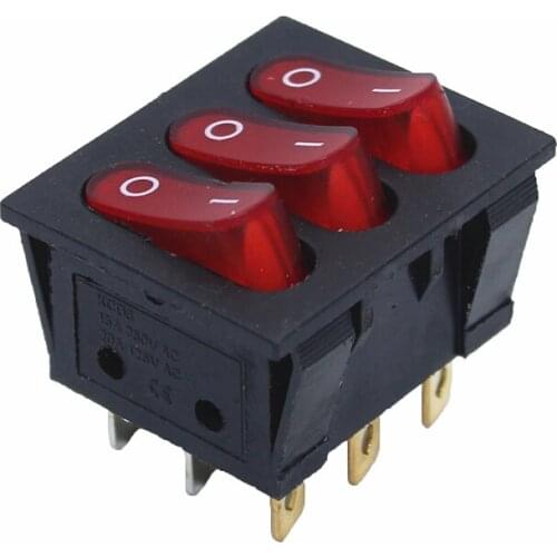 10pcs On-Off KCD3 9Pin Red 15A 250V 20A 125V AC Light Boat Car Rocker Switch KCD3-303 KCD3 Triple Light Switch Button
