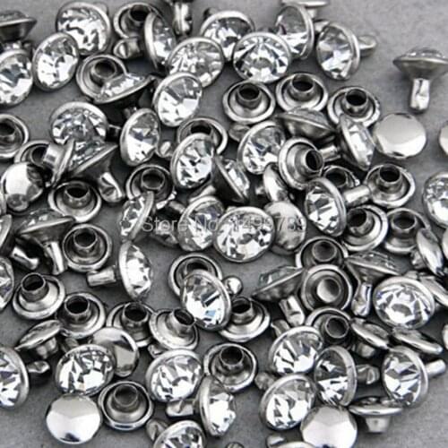 100 Sets 6mm CZ Crystals Rhinestone Rivets Silver Nailhead Spots Studs DIY Shipping Free