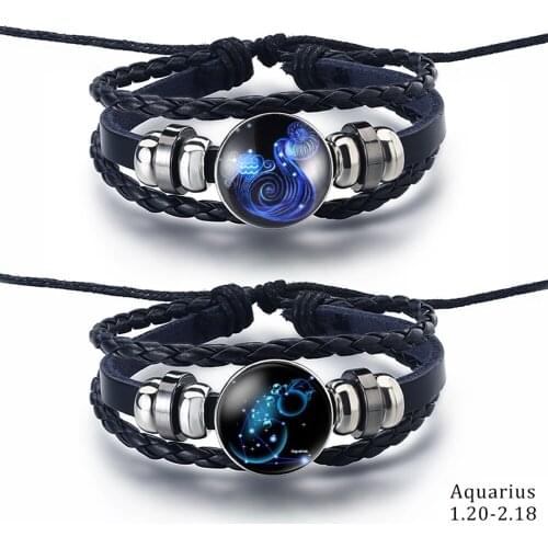 2 Pieces/set of 12 Constellation Leather Bracelet 2021 Fashion Charm Multi-layer 12 Zodiac Woven Womens Bracelet Accessories