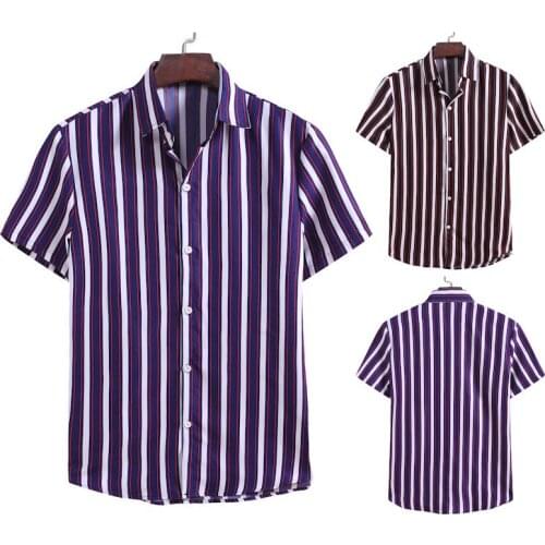 2020 New Plus Size Men Fashion Summer Casual Button Down Vertical Striped Short Sleeve Shirt