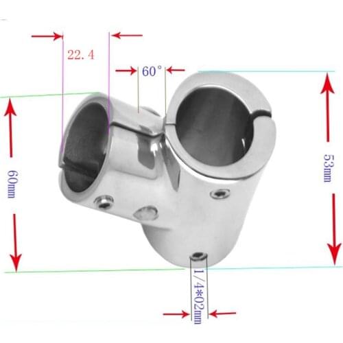 22mm 7/8" Boat Handrail Fitting 60 Degree Tee 3 Way - 316 Stainless Steel