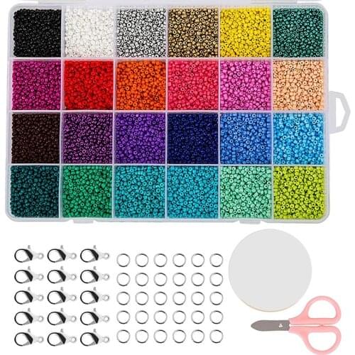 24000 Pcs Multicolor 2mm Pony Glass Seed Beads with Lobster Clasps, Open Jump Rings and Elastic Crystal String