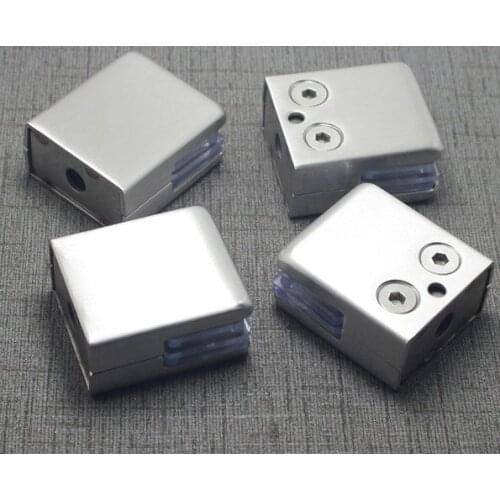 4Pcs Stainless Steel Square Clamp Holder Bracket Clip for Glass Shelf Handrails Silver