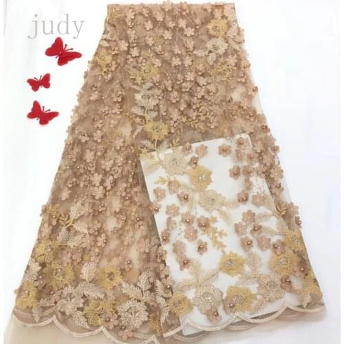 5yards 6 color embroidered sequins mesh fabric 3D flower beads high-end fabric used for wedding dress evening fashion style