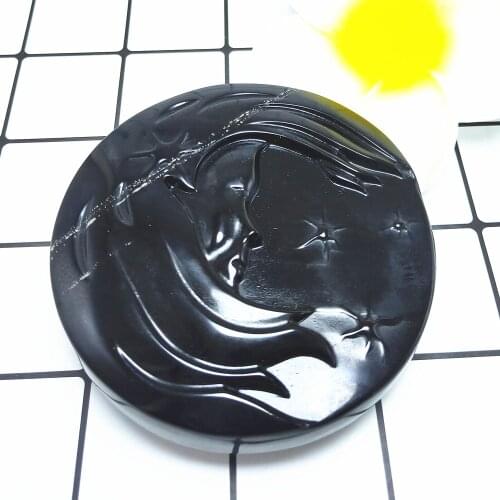 9cm Crystal moon Hand carving Natural obsidian quartz roundness moon face Halloween Gift Healing