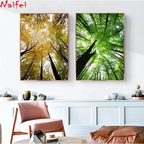 5D Diy Diamond Embroidery Natural Yellow Green Forest Cross Stitch New Arrival Diamond Painting Full Square Mosaic Flower Decor