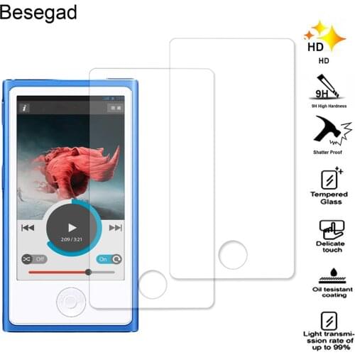 Besegad 2PCS Ultra Thin 2.5D Anti-Scratch High Definition Tempered Glass Screen Protector Film for Apple iPod Nano 7 8 Gadgets