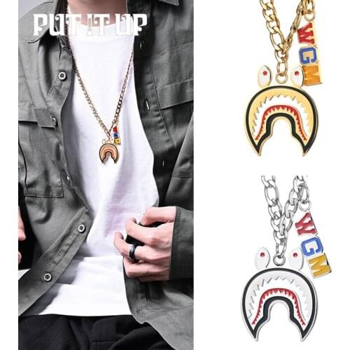 Big Shark Pendant Necklace Men Hiphop Street Culture Titanium Stainless Steel Fashion Trendy Chain Necklace Man Jewelry Gift
