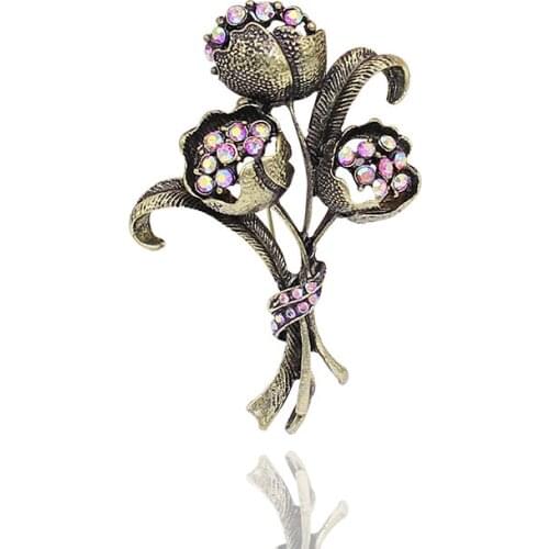 TANGTANG Brooch AB Pink Rhinestone Crystal Flower Brooch Women Accessories Antique Bronze Pin For Mom New Hot Item No.: BH7035