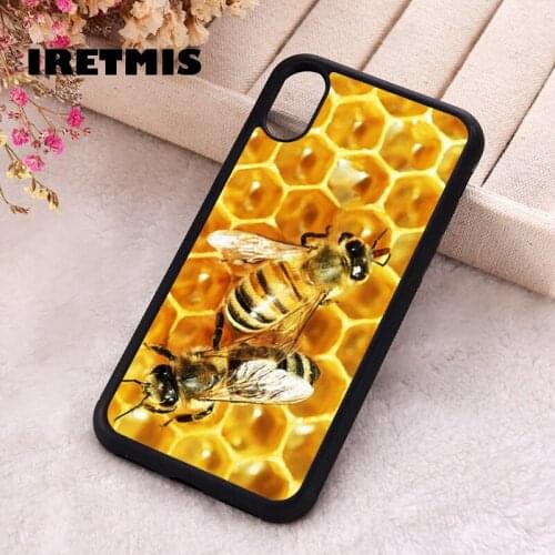 Iretmis 5 5S SE 2020 phone cover cases for iphone 6 6S 7 8 Plus X Xs Max XR 11 12 MINI Pro Soft Silicone TPU Bees on Honey Comb