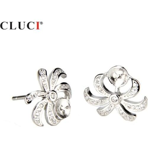 CLUCI 925 Sterling Silver Chrysanthemum Shaped Earrings Silver 925 Pearl Earrings Mounting Stud Earrrings for Women SE037SB