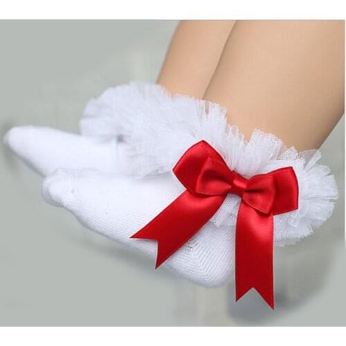Little girls flower socks toddler kids short ankle bowknot lace socks princess girls Ruffles dancing socks