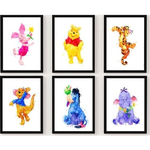 Disney Cartoon Winnie The Pooh Watercolor Posters and Prints Nursery Wall Art Canvas Painting Cartoon Wall Pictures Baby Room