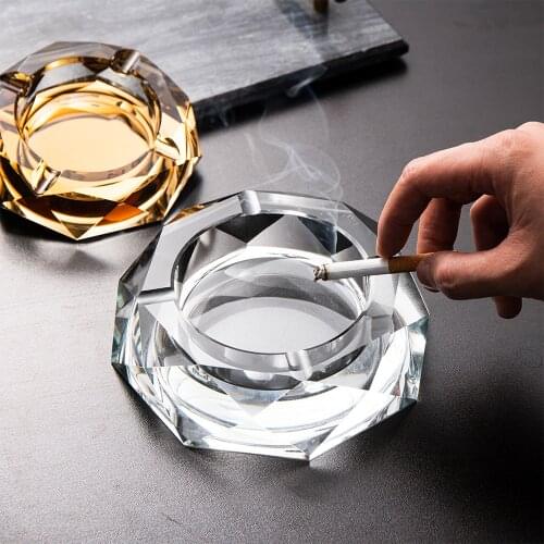European Diamond Crystal Glass Ashtray Modern Home Decor Cigar Ashtray Living Room Decor Smoking Accessory Tobacco Tray Boy Gift