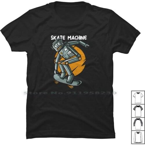 Retro Robot Skateboarding T Shirt 100% Cotton Skateboard Boarding Cartoon Skate Robot Movie Board Comic Tage Skat Boar Game