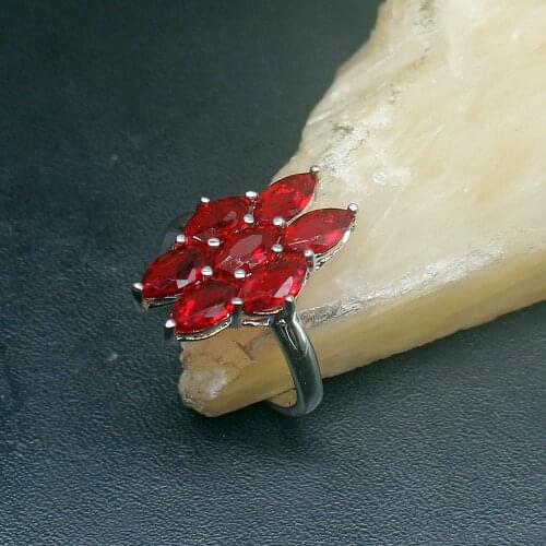 Gemstonefactory Jewelry Big Promotion Single Unique 925 Silver Dazzling Red Garnet Women Men Gifts Band Rings 8# 20213006