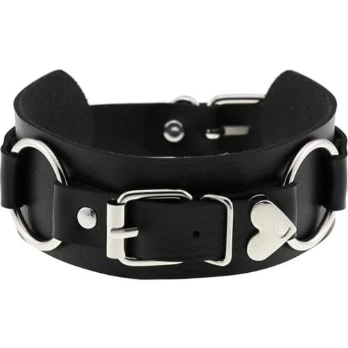 PU Leather Heart Choker Necklace on Neck Collar For Girls Lady Stud Chocker Neck Belt Strap Cosplay Festival Accessories