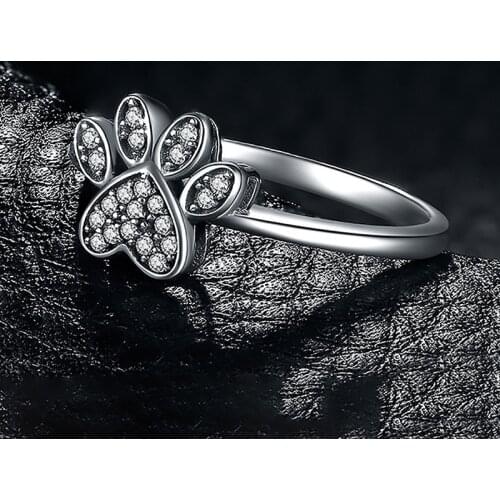 Classic Female White Crystal Jewelry Charm Zircon Silver Color Wedding Rings For Women Cute Dog Paw Engagement Thin Ring