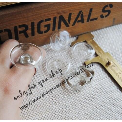 10sets 25mm Flat Round Glass Liquid pendant ring ,glass bubble/ glass vial pendant & white k metal ring
