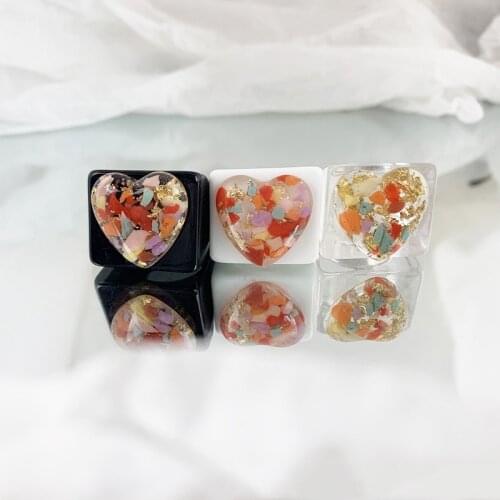 Vintage Peach Heart Colorful Acrylic Ring Korean Cute Candy Resin Rings for Women Fashion Jewelry Friend Gifts 2021 Wholesale
