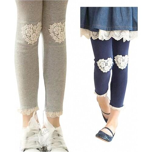 Children girls 4-color lace trim ruffle cotton princess skinny leggings kids fashion autumn fall casual legging clothes