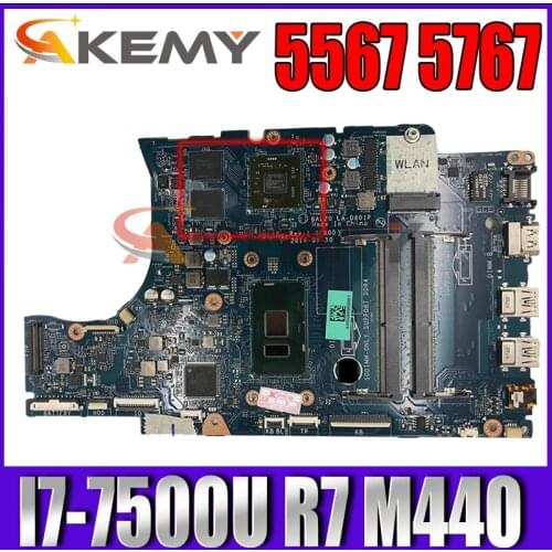 Akemy FOR DELL 5567 5767 Laptop Motherboard CN-0KFWK9 0KFWK9 KFWK9 I7-7500U CPU R7 M440 4GB BAL20 LA-D801P DDR4