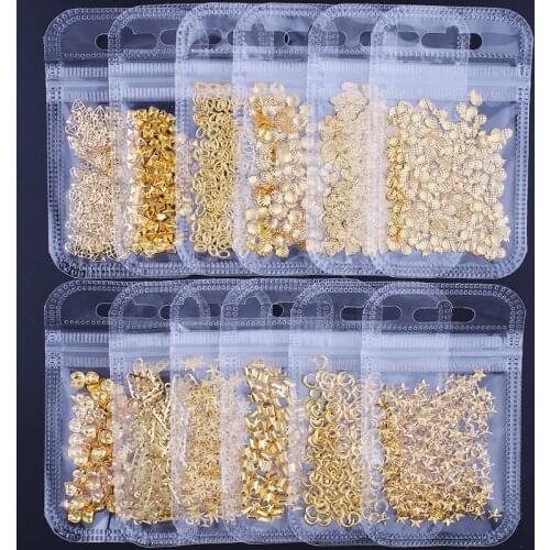 MKHG 200X Gold Rivet Nail Studs Star/Moon/ Shell Square /Triangle 94 Types 3d Metal Nail Art Tip Metallic Studs Stickers Decor