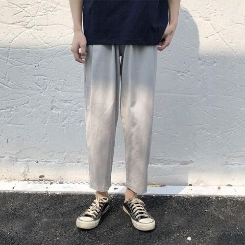 Male Casual Cropped Pants Men Korean Streetwear Harem Pants 2021 Summer Wide Leg Pants Mens Loose Harajuku Sweat Pants