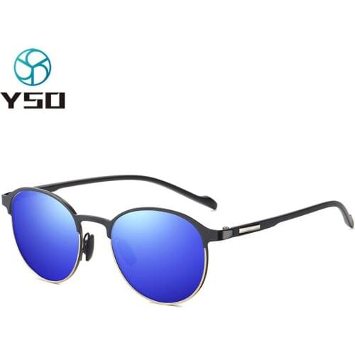 YSO Vintage Round Blue Men Sunglasses Polarized UV400 Protection Man Glasses For Car Driving Fishing 2020 New Sunglasses 594