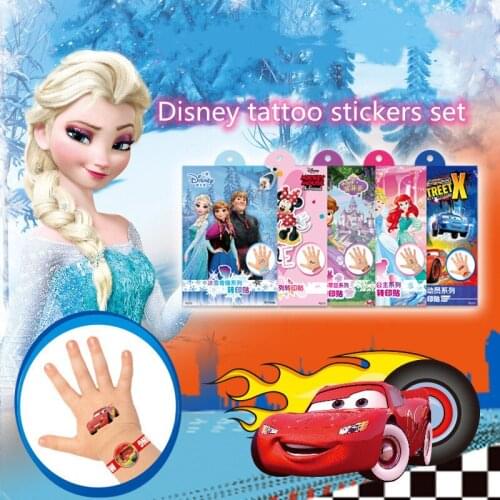 Disney Frozen Princess Tattoo Stickers set Cute Cartoon Mickey Car waterproof Stickers Sofia Toys sticker Kids birthday gifts