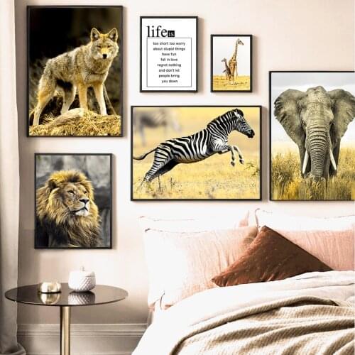 Lion Wolf Giraffe Zebra Life Quote Wall Art Canvas Painting Nordic Posters And Prints Animal Wall Pictures For Living Room Decor